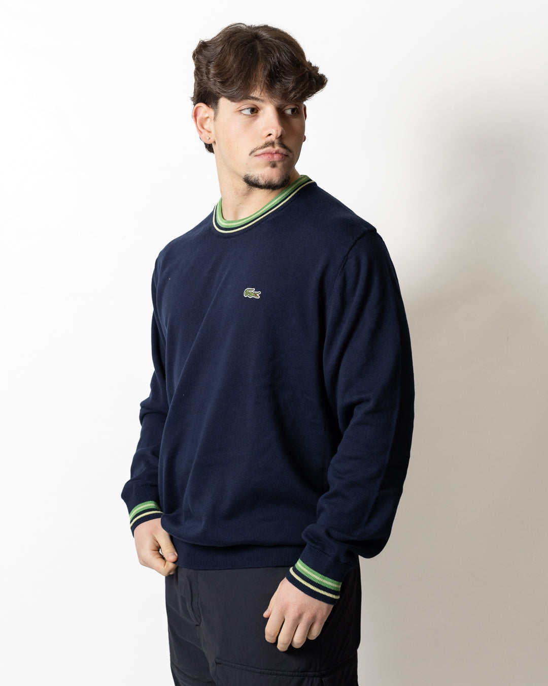 Maglia Lacoste girocollo con strisce a contrasto uomo