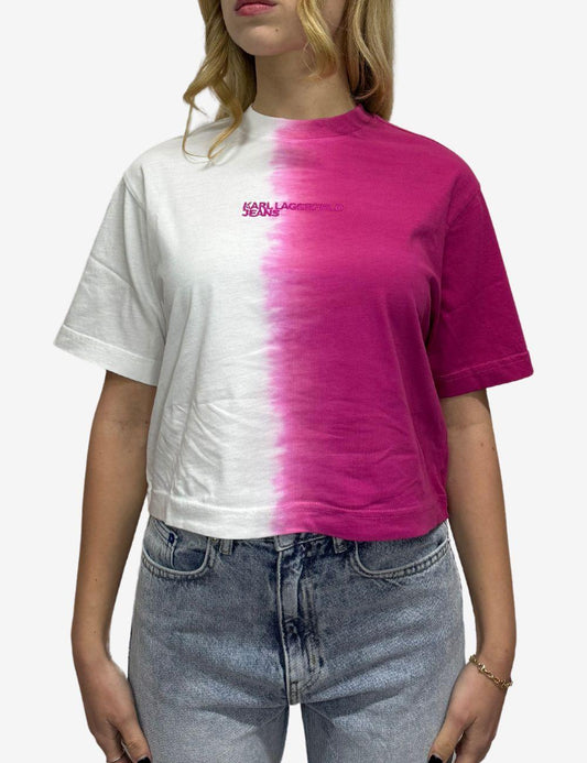 T-Shirt Karl Lagerfeld cropped con logo ricamato donna