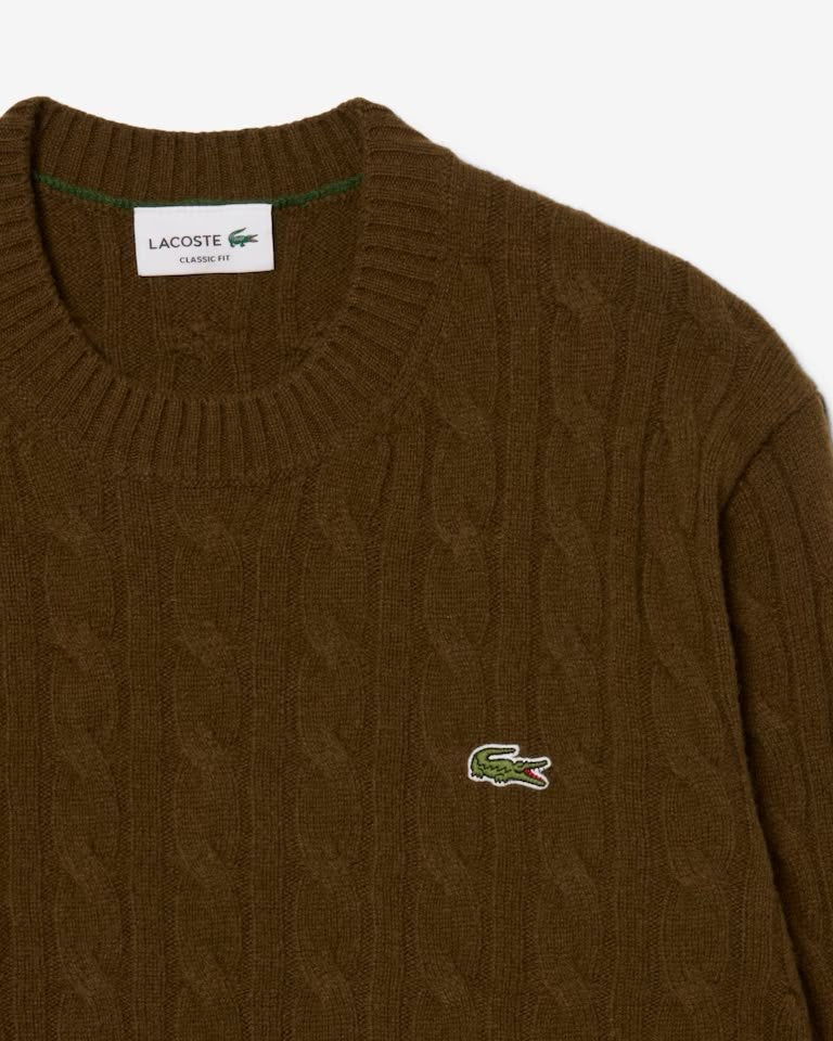 Maglia Lacoste treccia inglese in lana con logo ricamato