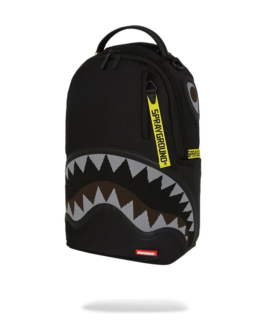 Zaino Sprayground nero Shark central yellow tape dlx satin backpack