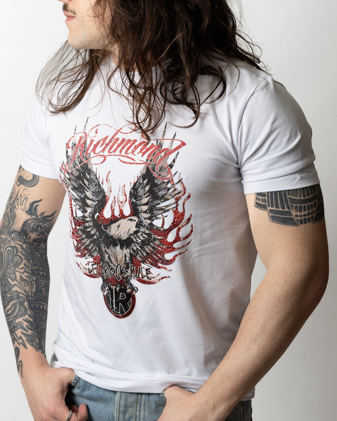 T-Shirt John Richmond con stampa strass uomo
