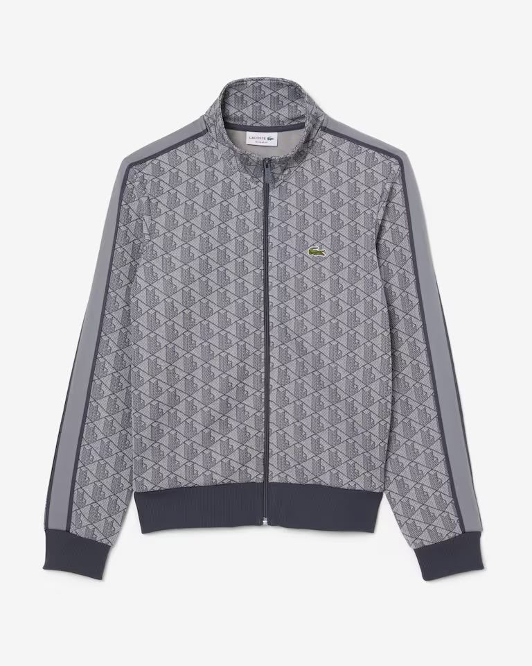 Felpa Lacoste con zip logata allover uomo