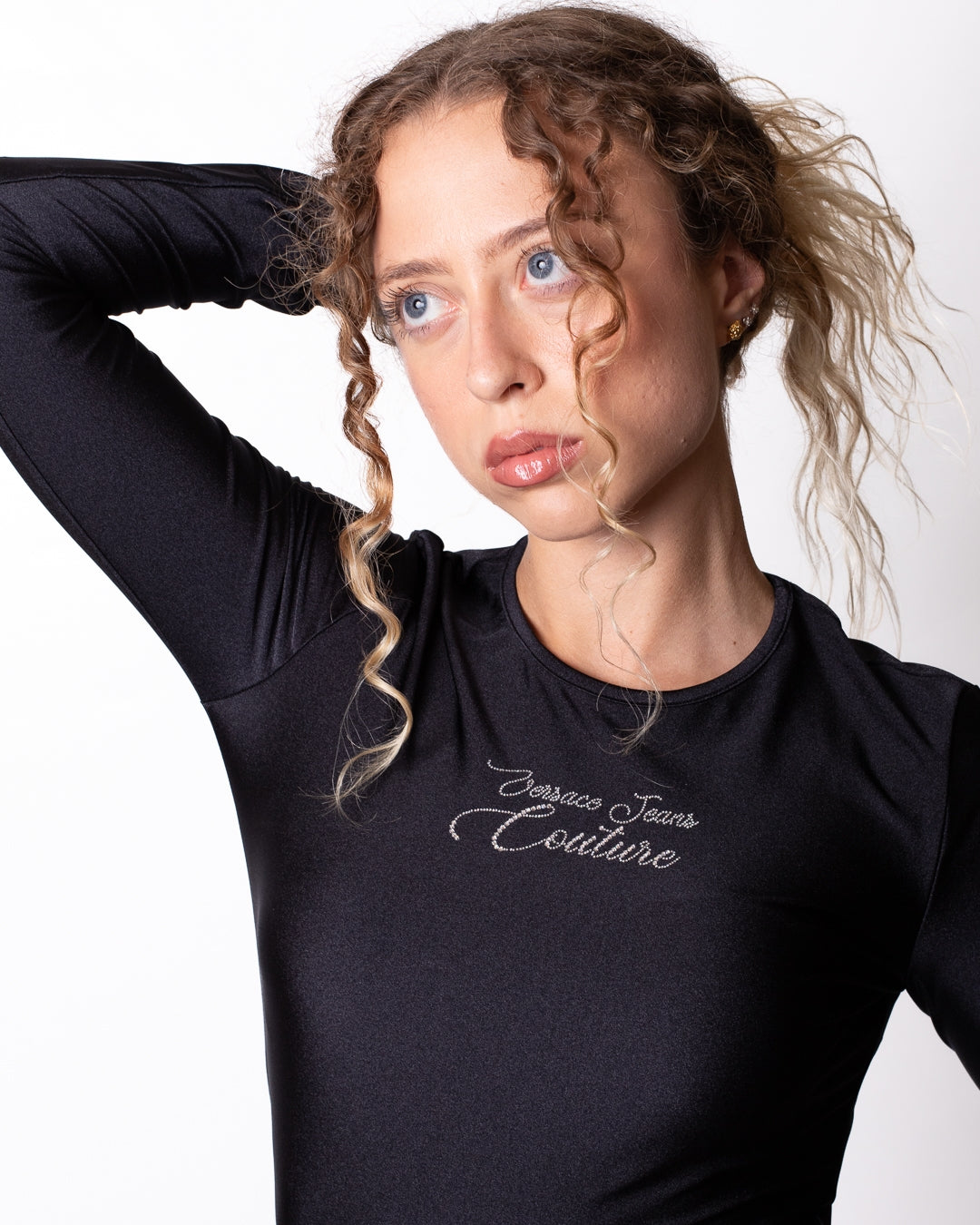 Body Versace Jeans Couture satin con logo strass donna