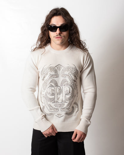 Maglia Philipp Plein girocollo "Embroidered Merino Strass" uomo