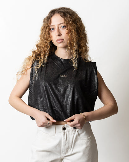 Canotta Disclaimer cropped glitterata donna