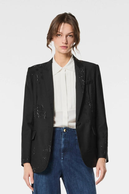 Giacca blazer Nenette monopetto in lana con strass donna