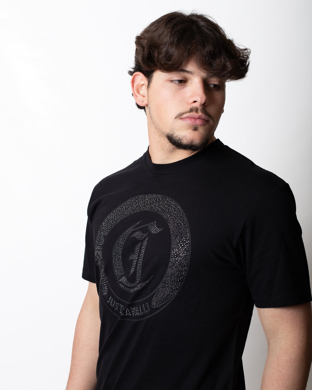 T-Shirt Just Cavalli "Round Logo" con borchie uomo