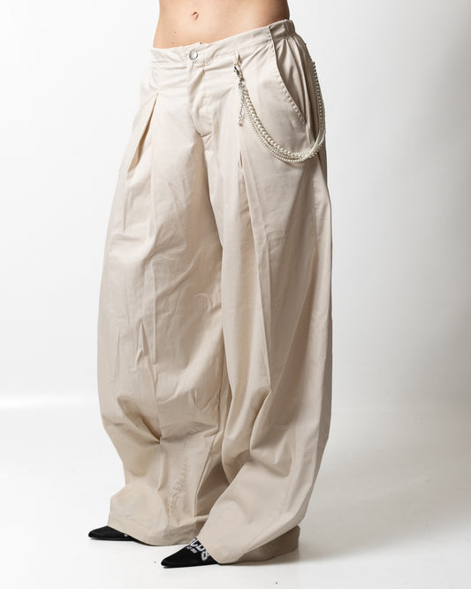 Pantalone Disclaimer in gabardine con catena e perle donna