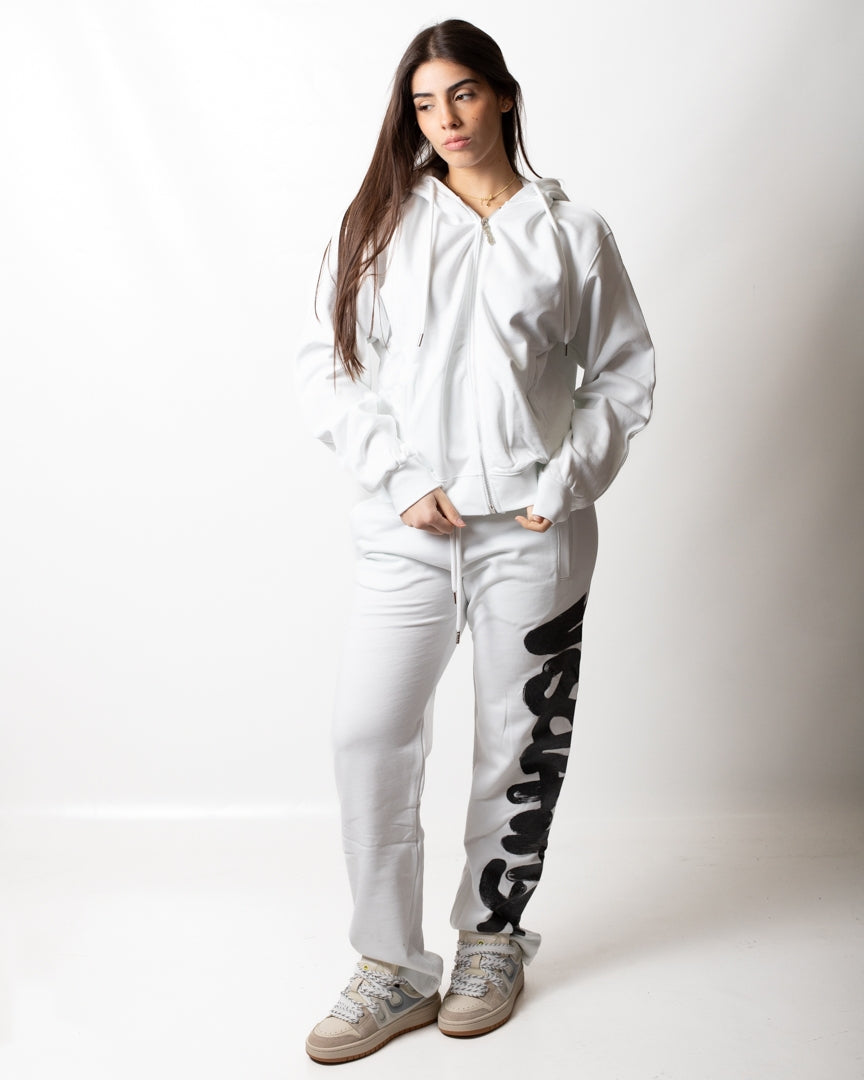 Pantalone Disclaimer in felpa con logo glitter donna