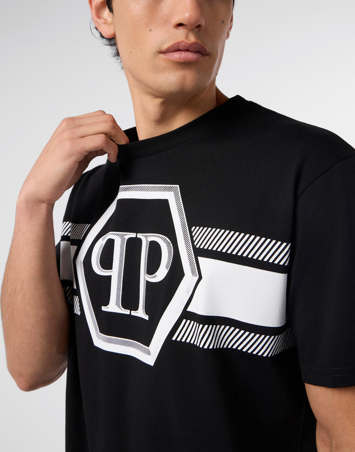 T-Shirt Philipp Plein Hexagon line con logo stampato uomo