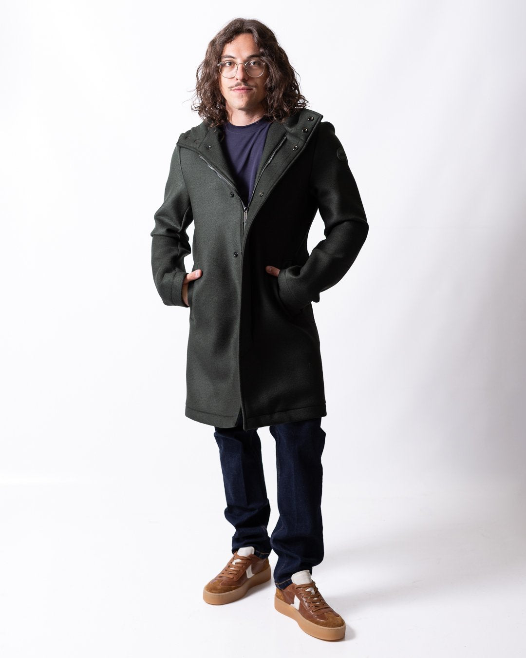 Cappotto Colmar lungo in panno di lana con cappuccio uomo