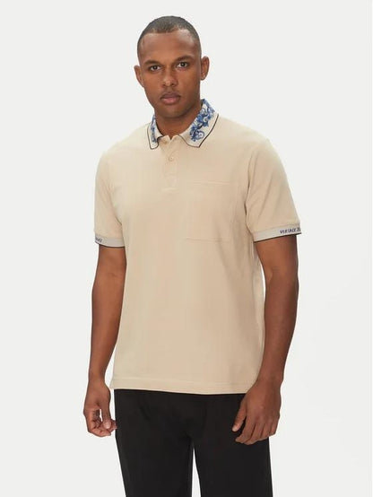 Polo Versace Jeans Couture in pique con logo e colletto fantasia uomo