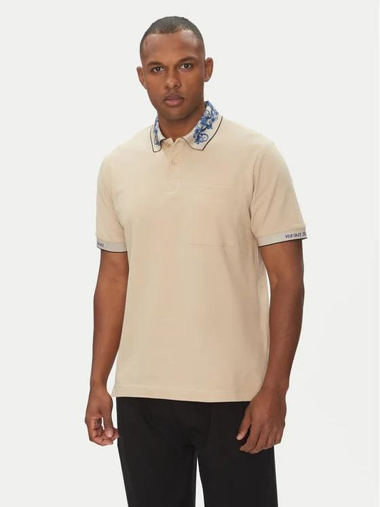 Polo Versace Jeans Couture in pique con logo e colletto fantasia uomo
