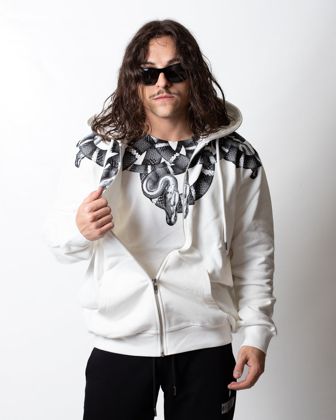 Felpa Marcelo Burlon fullzip con cappuccio "Black Snake" uomo