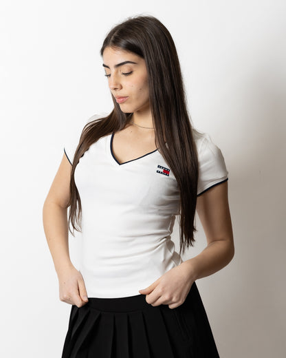 T-Shirt Tommy Jeans slim in costina v-neck donna