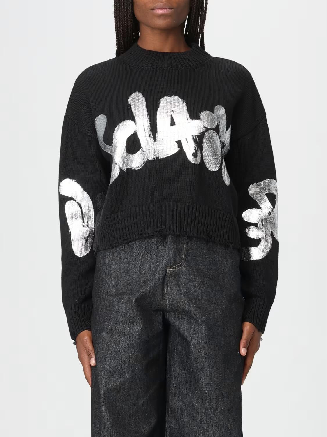 Maglia Disclaimer girocollo cropped con stampa donna