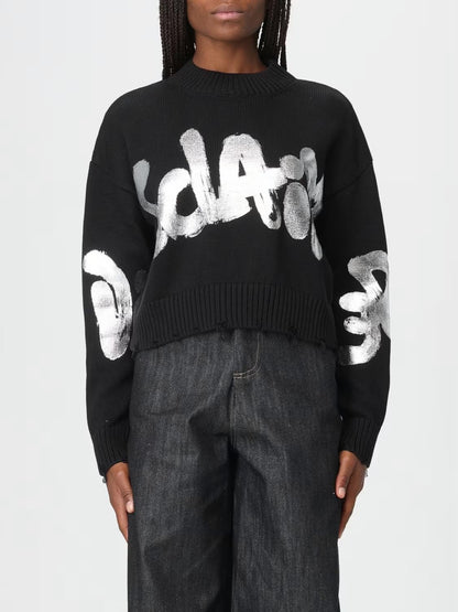 Maglia Disclaimer girocollo cropped con stampa donna