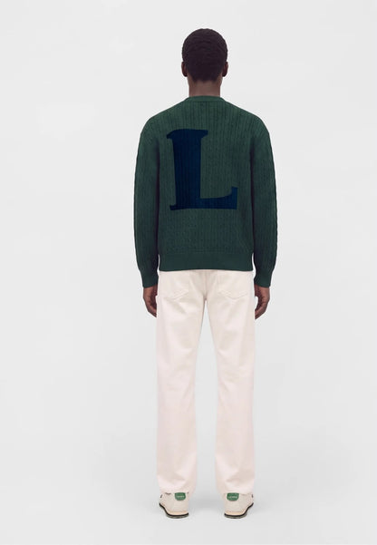 Cardigan Lacoste treccia inglese con logo ricamato e maxi logo sul retro