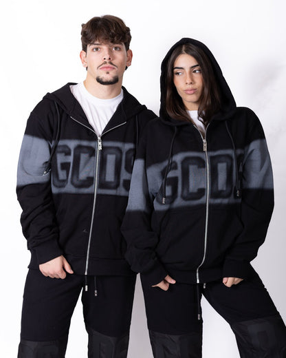 Felpa GCDS full zip con cappuccio e logo su stampa