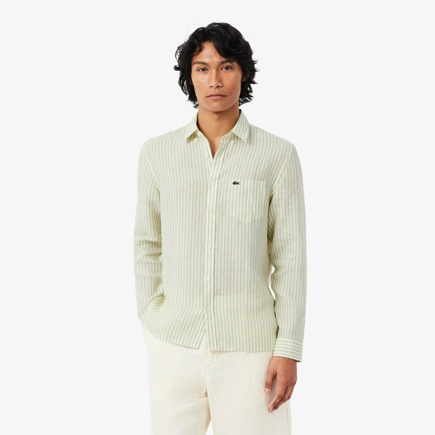 Camicia Lacoste regular in lino a strisce uomo