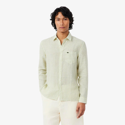 Camicia Lacoste regular in lino a strisce uomo
