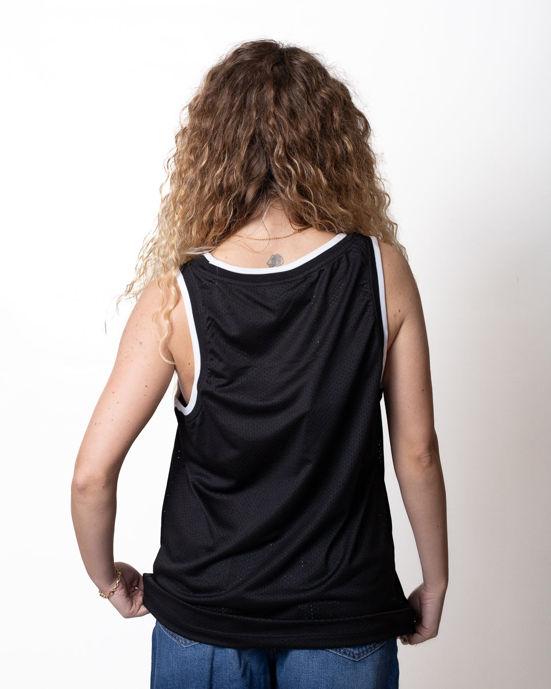 Canotta Disclaimer in rete con strass donna