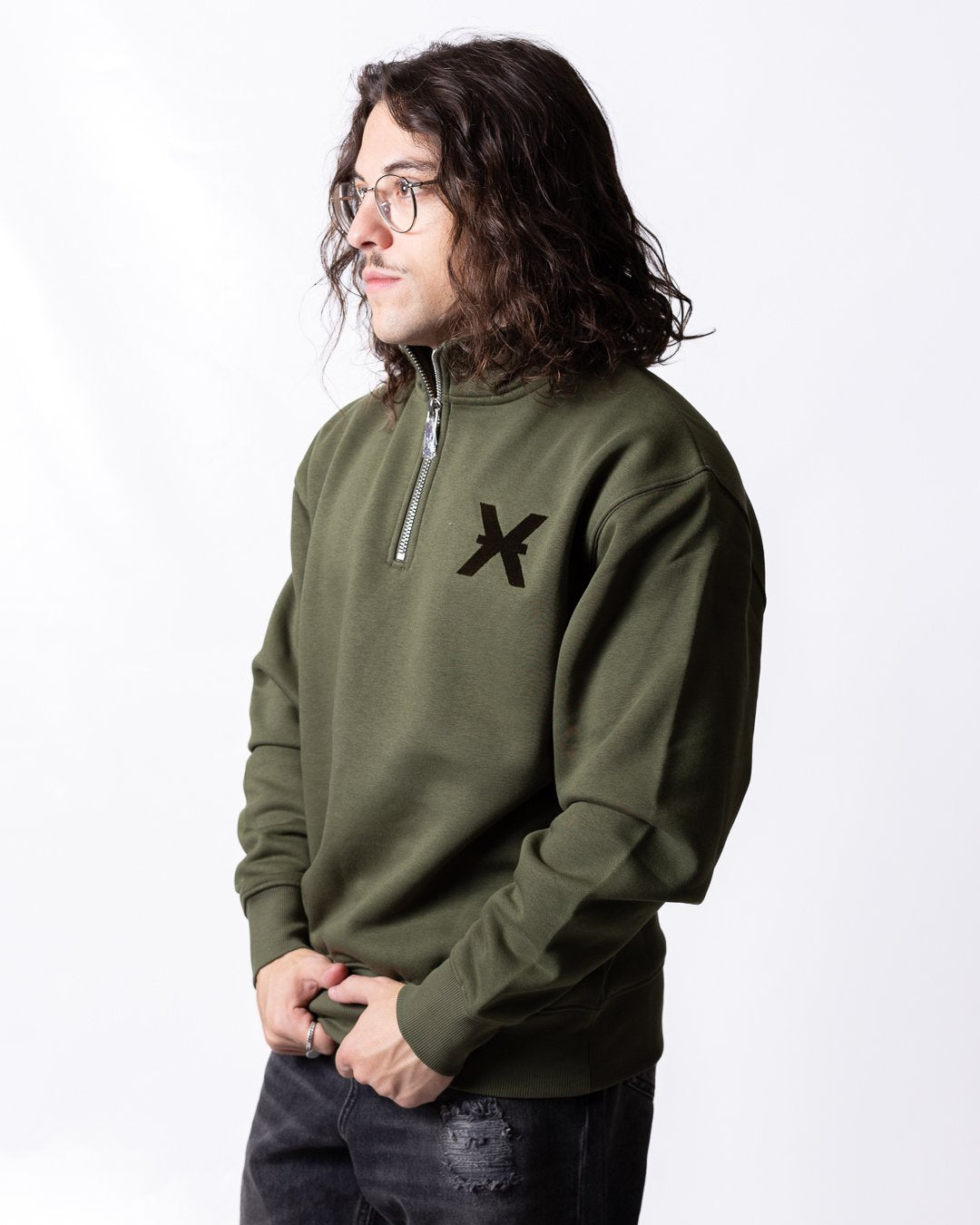 Felpa Richmond X mezza zip con logo e lettering in rilievo 3D