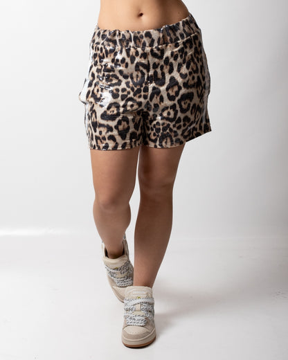 Short Disclaimer animalier con paillettes all-over donna