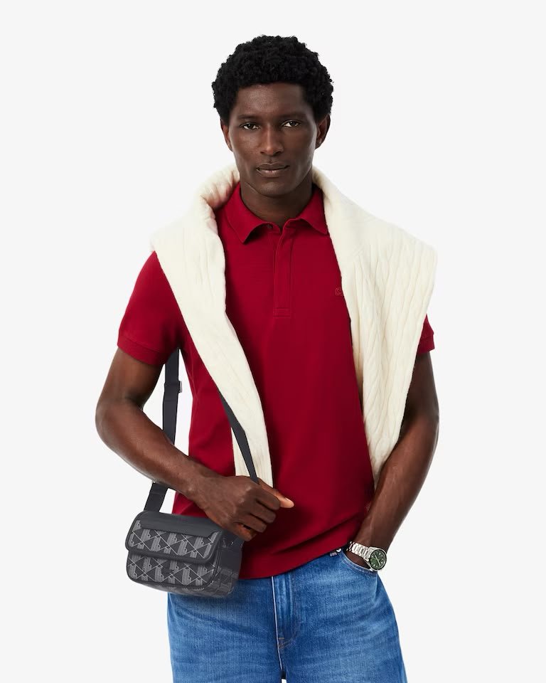 Tracolla Lacoste in simil pelle con stampa logo monogram