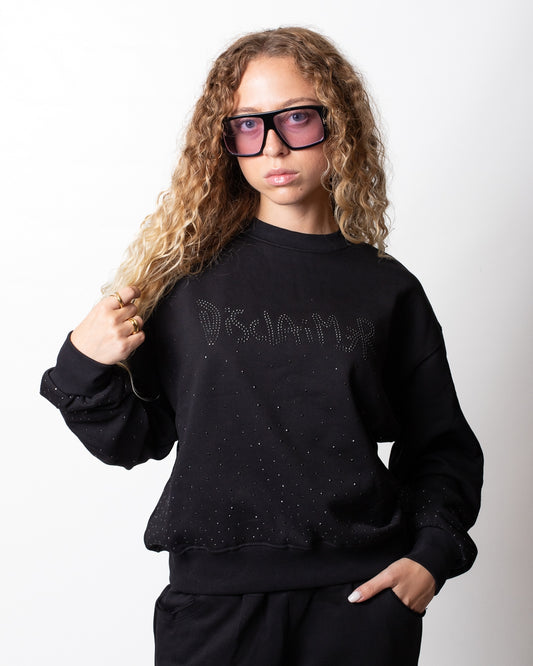 Felpa Disclaimer girocollo con logo e strass donna