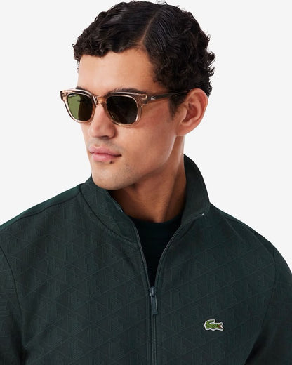 Felpa Lacoste con zip logata allover uomo
