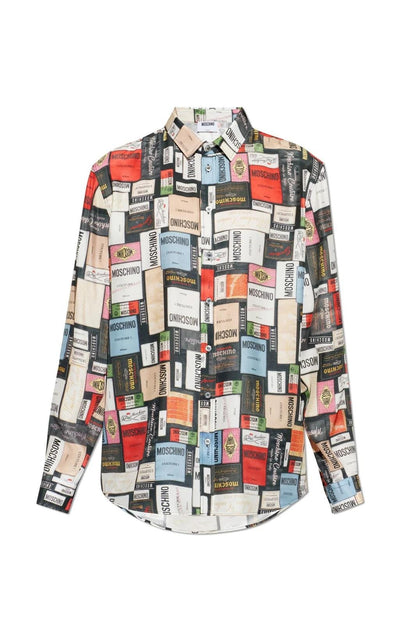Camicia Moschino in seta "Labels Print" uomo