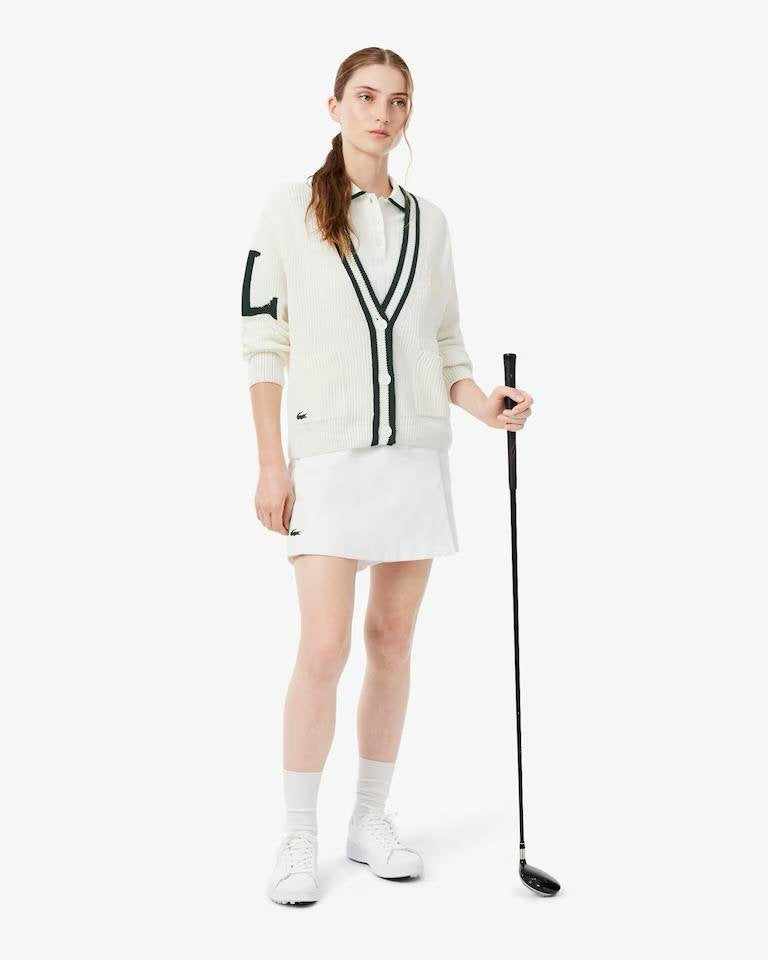 Cardigan Lacoste in lana con logo gommato e profili a contrasto