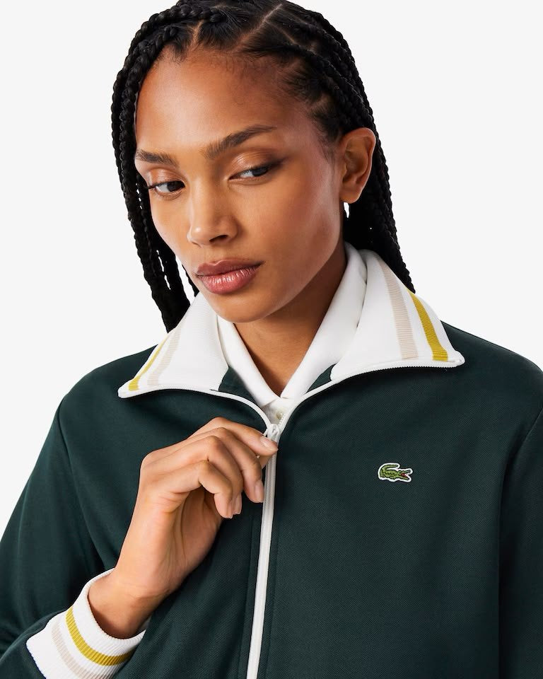 Felpa Lacoste fullzip in nylon con bordi a contrasto donna