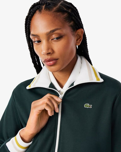 Felpa Lacoste fullzip in nylon con bordi a contrasto donna