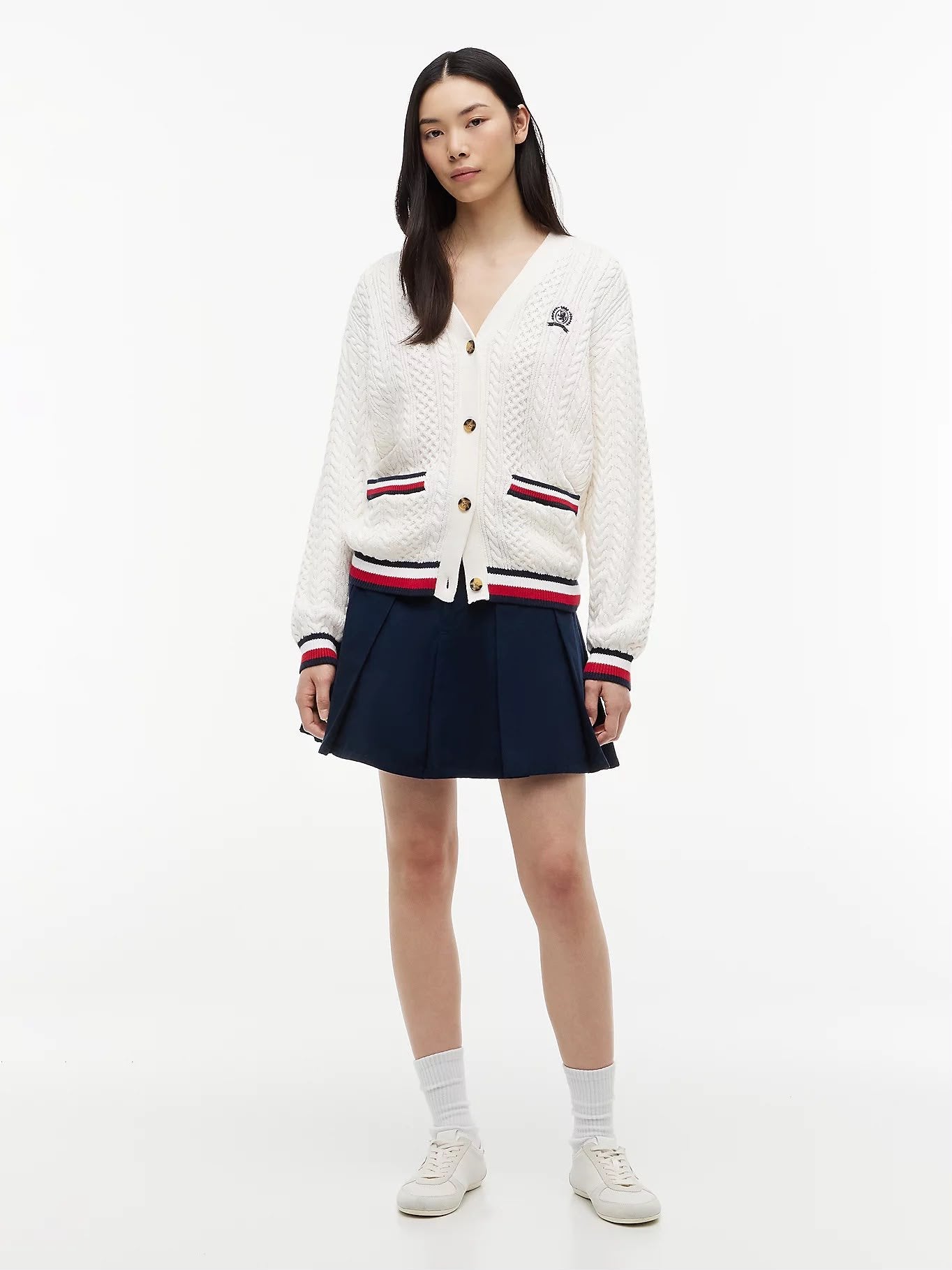 Cardigan Tommy Jeans ricamato con bordi a contrasto donna