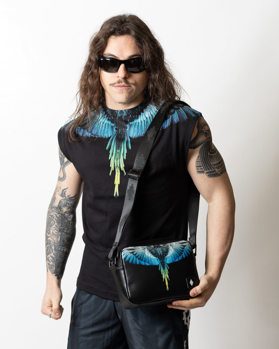 Tracolla Marcelo Burlon in ecopelle "Icon Wings Royal" logato