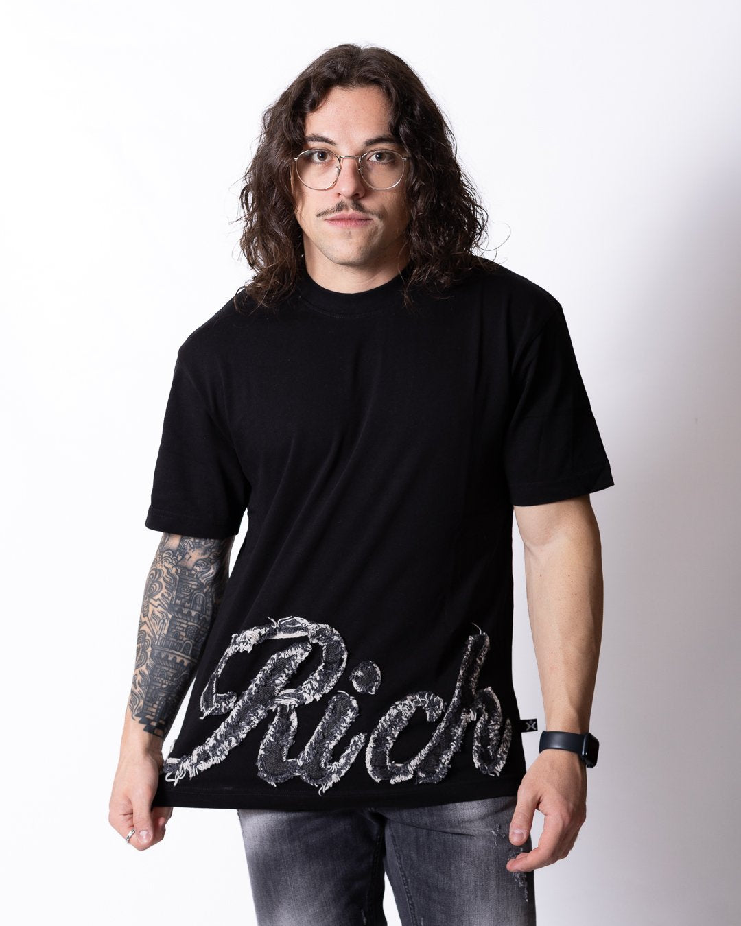 T-shirt Richmond X con logo in denim effetto taglio vivo