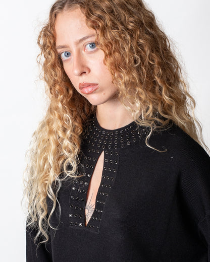 Maglia Nenette girocollo con strass in misto lana donna