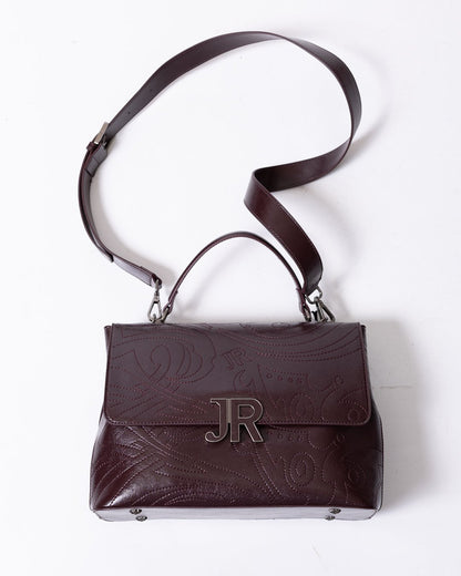 Borsa John Richmond con logo "JR" in pelle dalla finitura lucida e grafica in ricamo