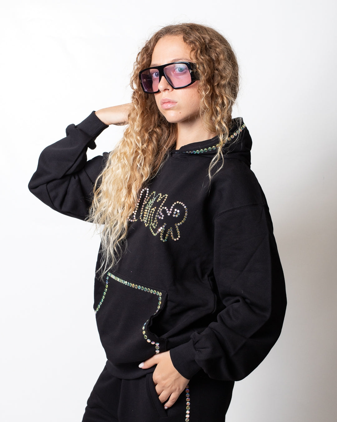 Felpa Disclaimer con cappuccio e strass multicolor donna