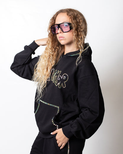 Felpa Disclaimer con cappuccio e strass multicolor donna