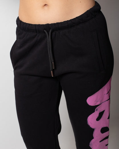 Pantalone Disclaimer in felpa con logo glitter donna