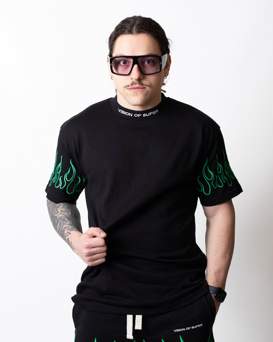 T-Shirt Vision of Super "Green Flames" uomo