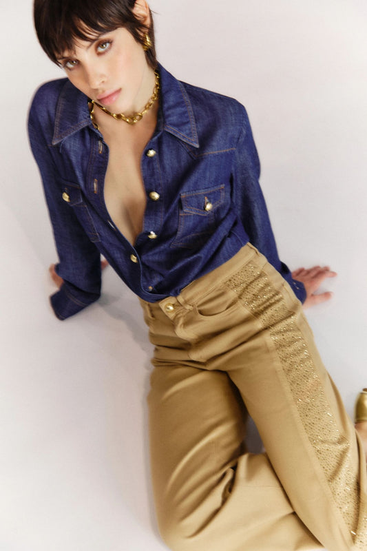 Pantalone Nenette straight con strass donna
