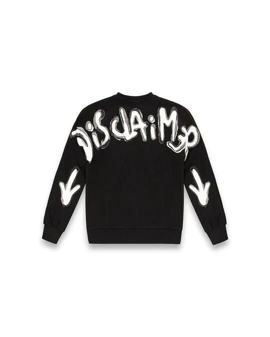 Felpa Disclaimer girocollo con glitter e logo stampato donna