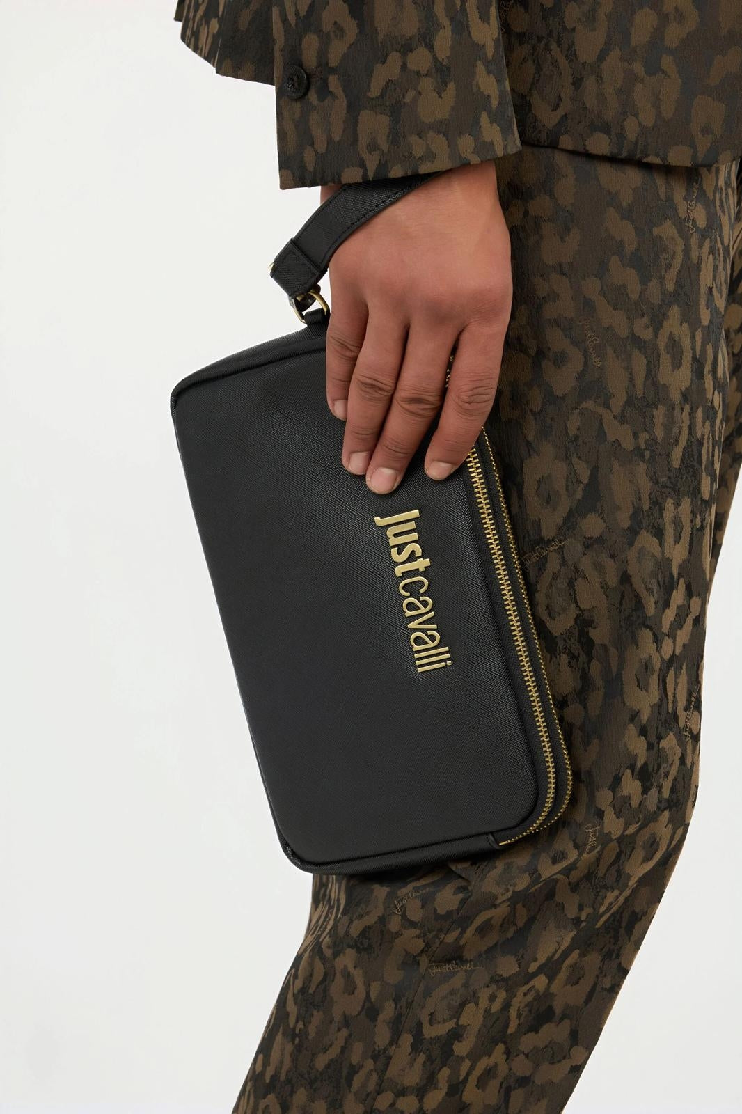 Pochette Just Cavalli "Metal Lettering" in pelle saffiano uomo