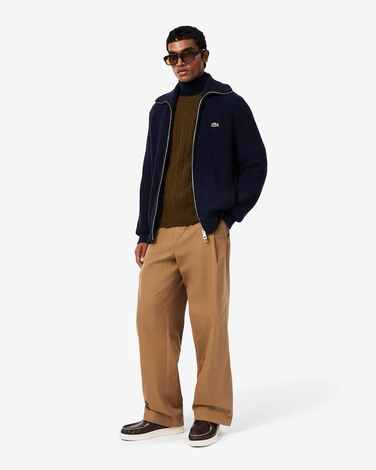 Maglia Lacoste treccia inglese in lana con logo ricamato