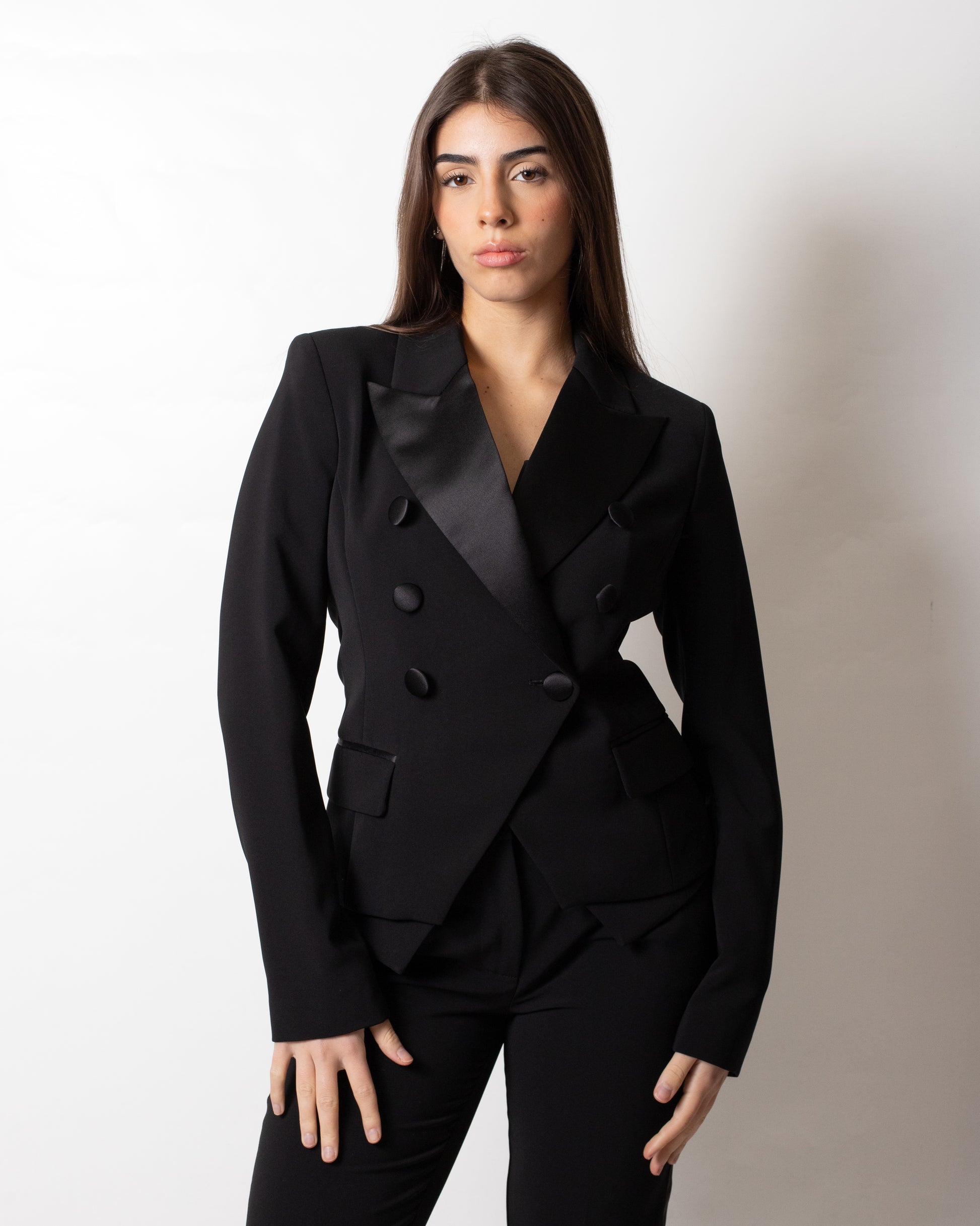 Giacca blazer Twinset Actitude doppiopetto con dettagli in raso donna