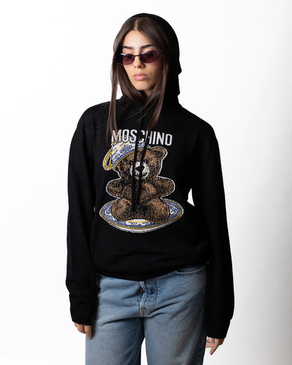 Maglia Moschino in lana con cappuccio e logo Teddy Bear